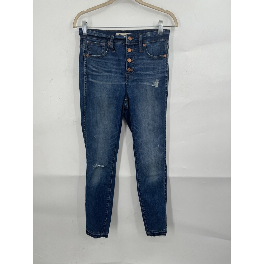 Madewell 10" High Rise‎ Skinny Jean Women 26 Blue Wash Denim Button Fly Distress